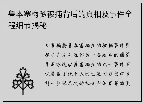 鲁本塞梅多被捕背后的真相及事件全程细节揭秘