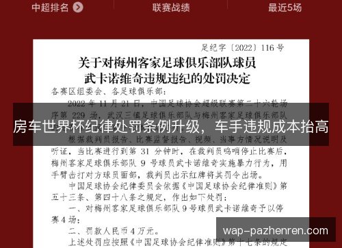 房车世界杯纪律处罚条例升级，车手违规成本抬高